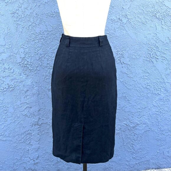 Vintage Black Linen Pencil SKirt Minimalist Midi in Medium Size S 27 waist - Picture 4 of 9